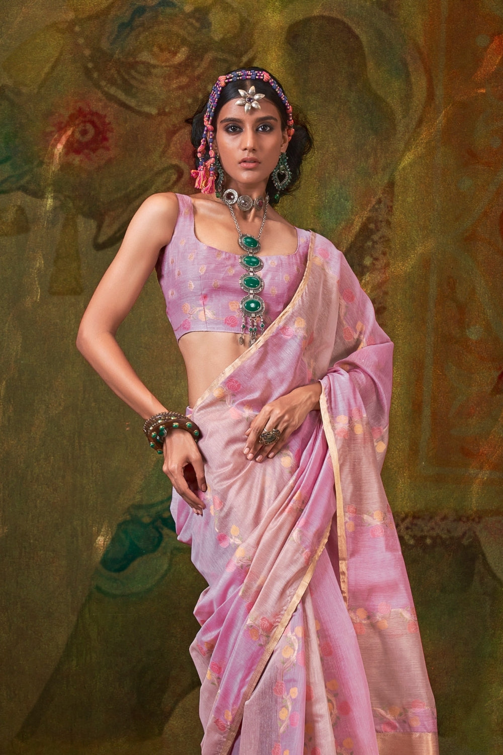 Pink Handloom Weaving Saree
