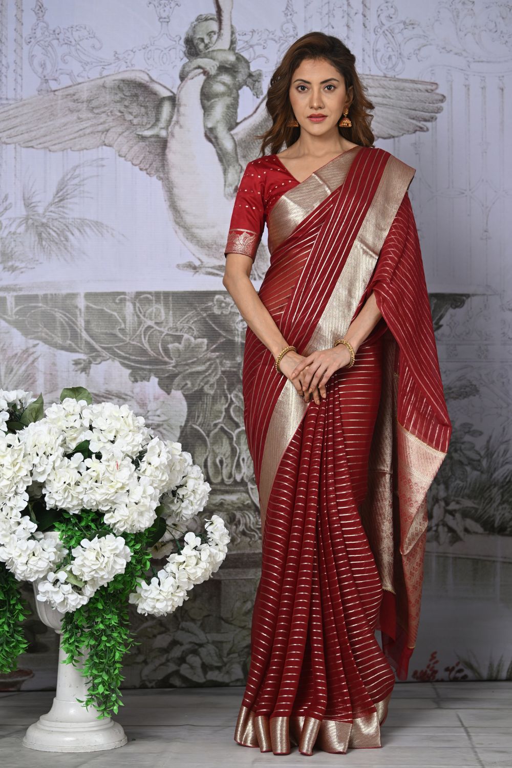 Buy Mint Green Banarasi Silk Saree With Blouse Piece Nitaraa