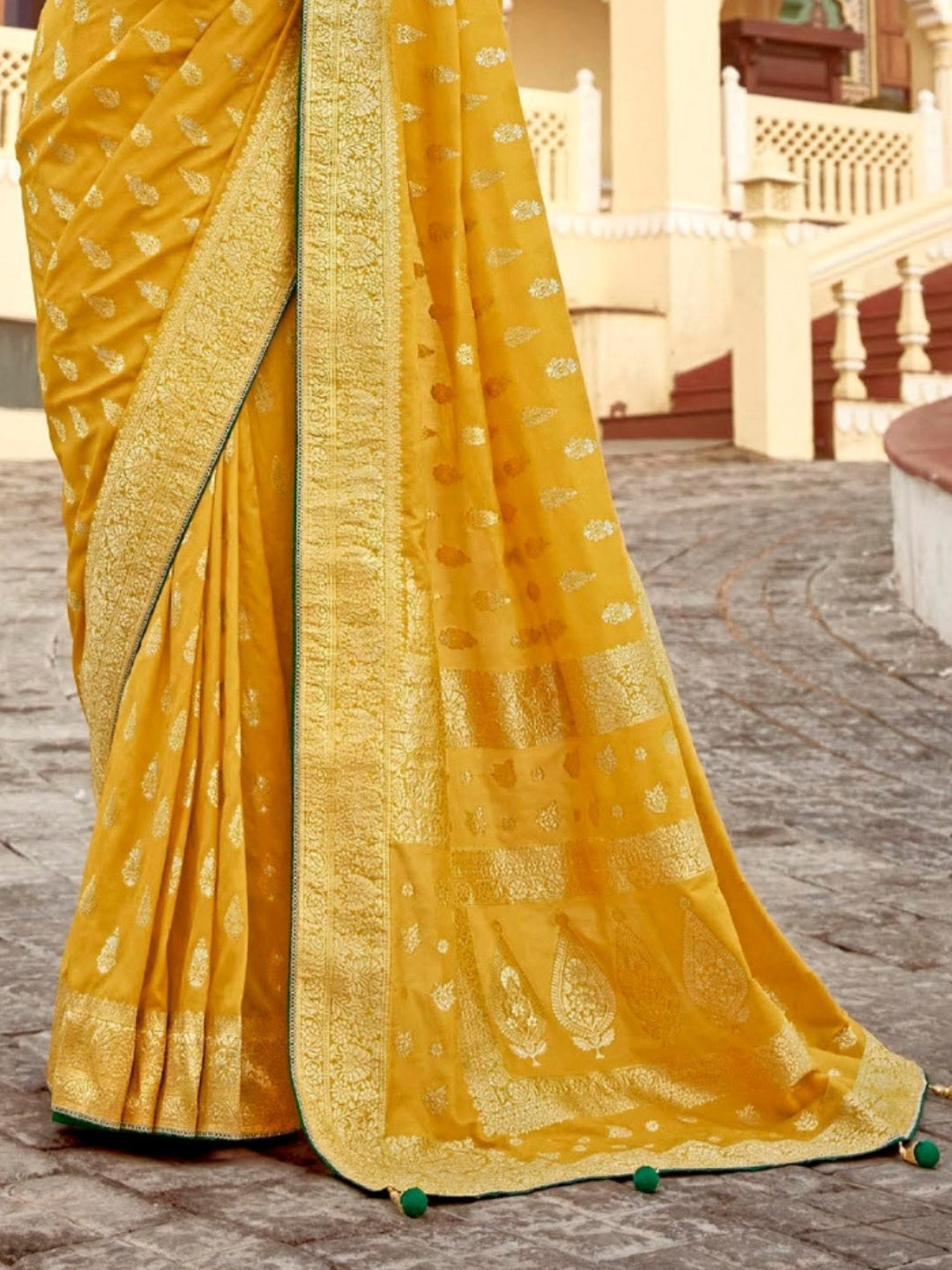 Bright Yellow Khaddi Banarasi Saree