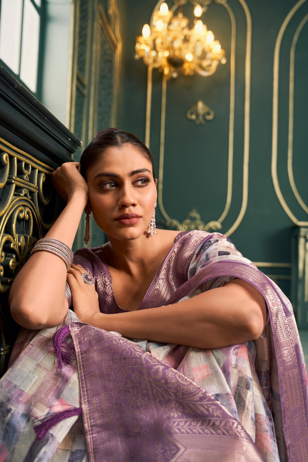 White Purple Modal Cotton Saree