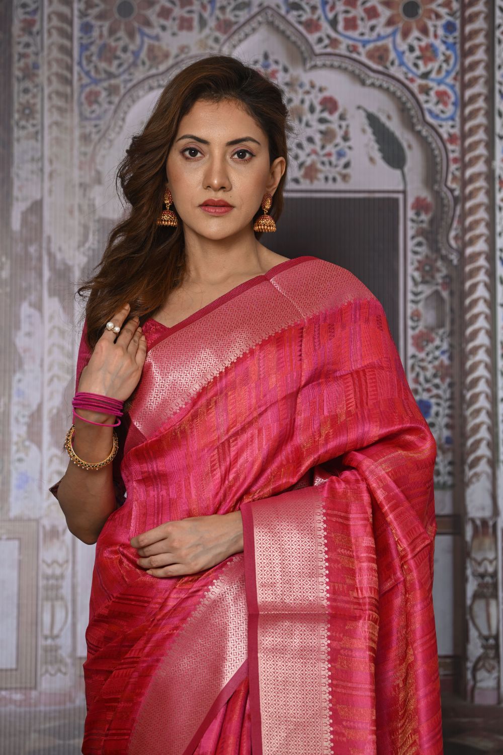 Buy Green Kashmiri Silk Saree With Blouse Piece Nitaraa