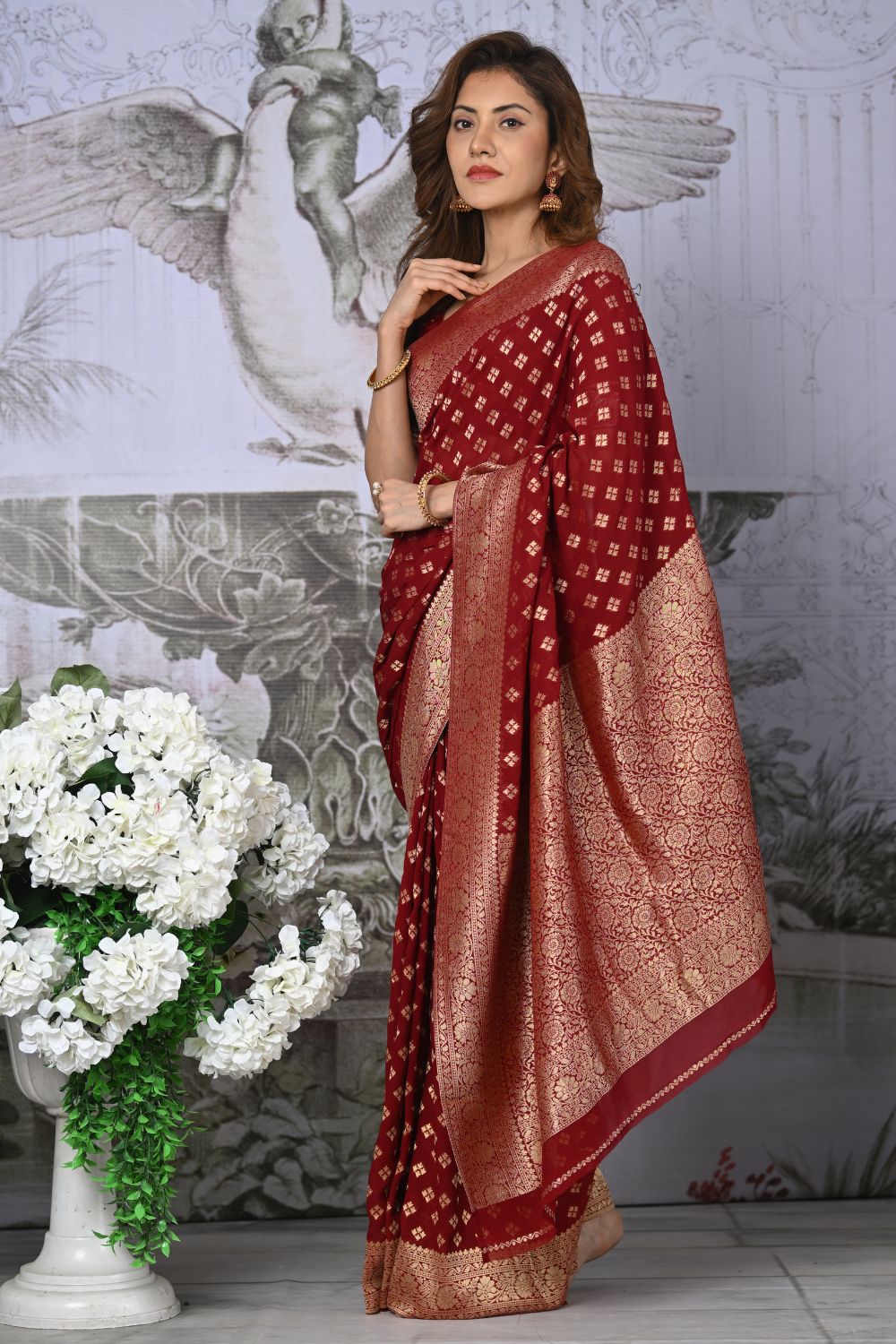 Buy Purple Banarasi Silk Saree With Blouse Piece Nitaraa