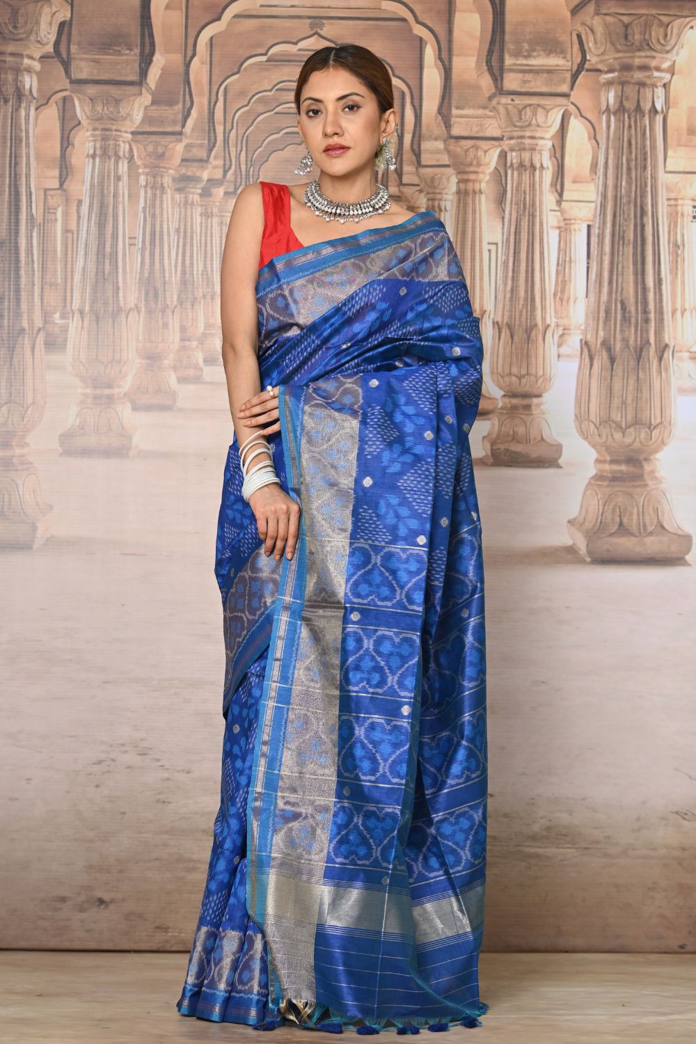 Buy Teal Tussar Silk Blend Saree Nitaraa