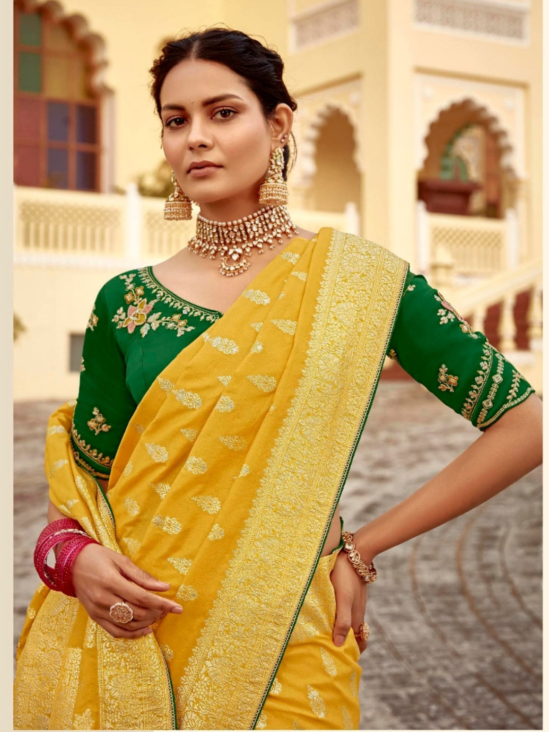 Bright Yellow Khaddi Banarasi Saree