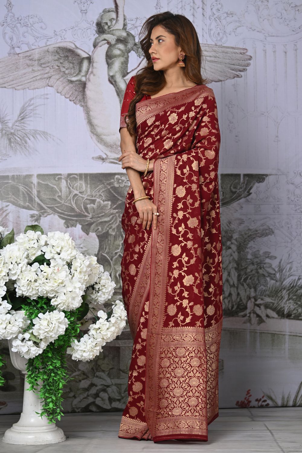 Buy Lavender Banarasi Silk Saree With Blouse Piece Nitaraa