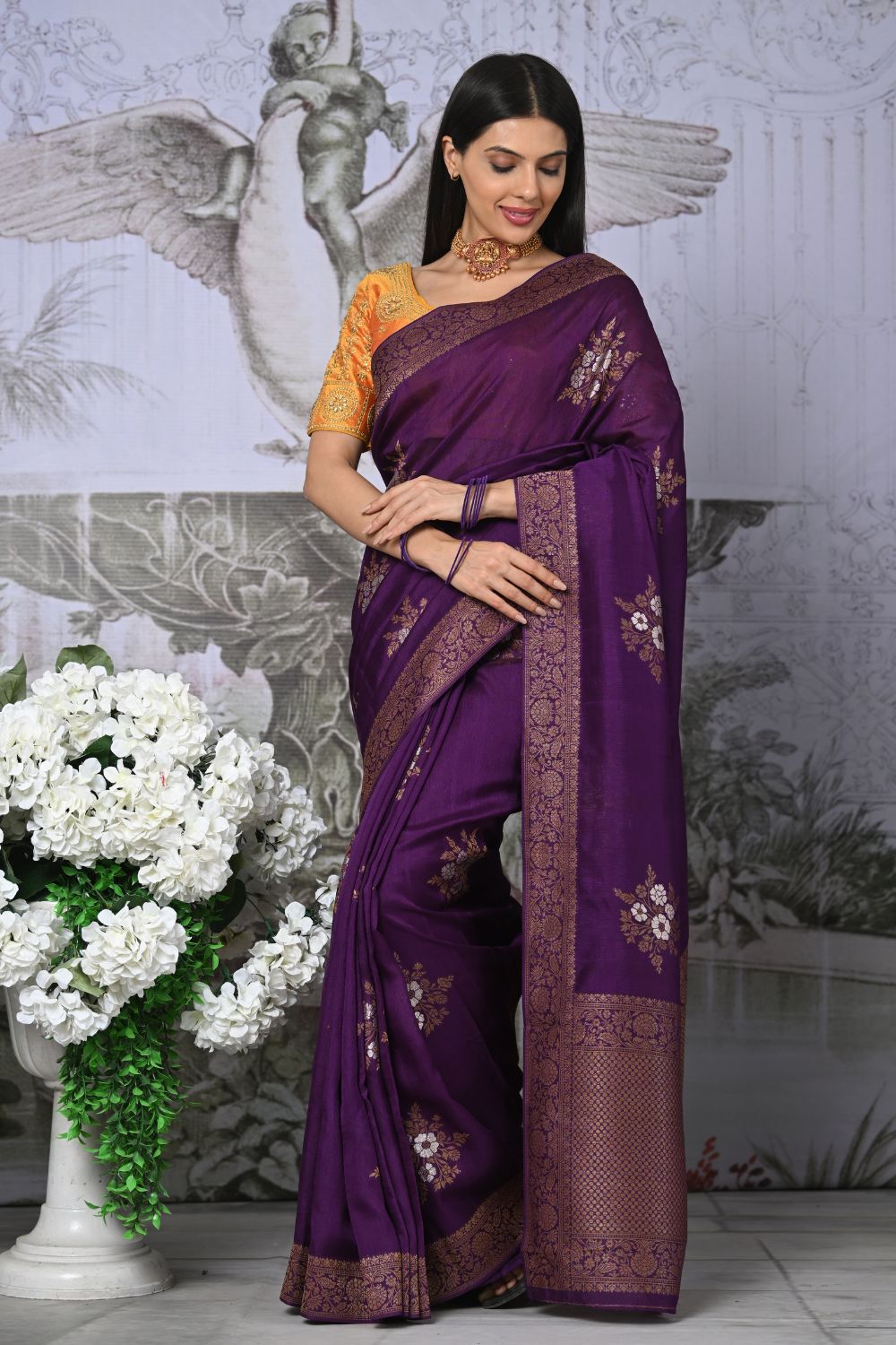 Buy Pink Silk Saree With Blouse Piece Nitaraa