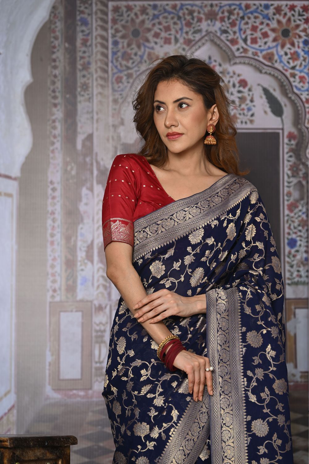 Buy Blue Kadhi Silk Saree With Blouse Piece Nitaraa