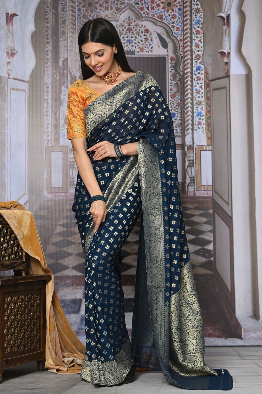 Buy Black Silk Saree With Blouse Piece Nitaraa