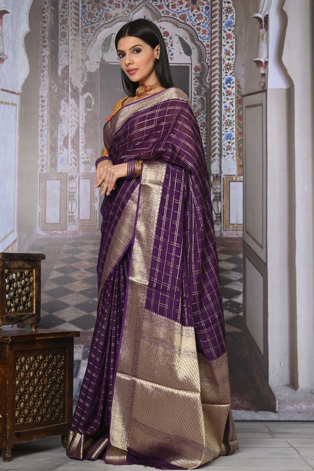 Buy Green Kashmiri Silk Saree With Blouse Piece Nitaraa