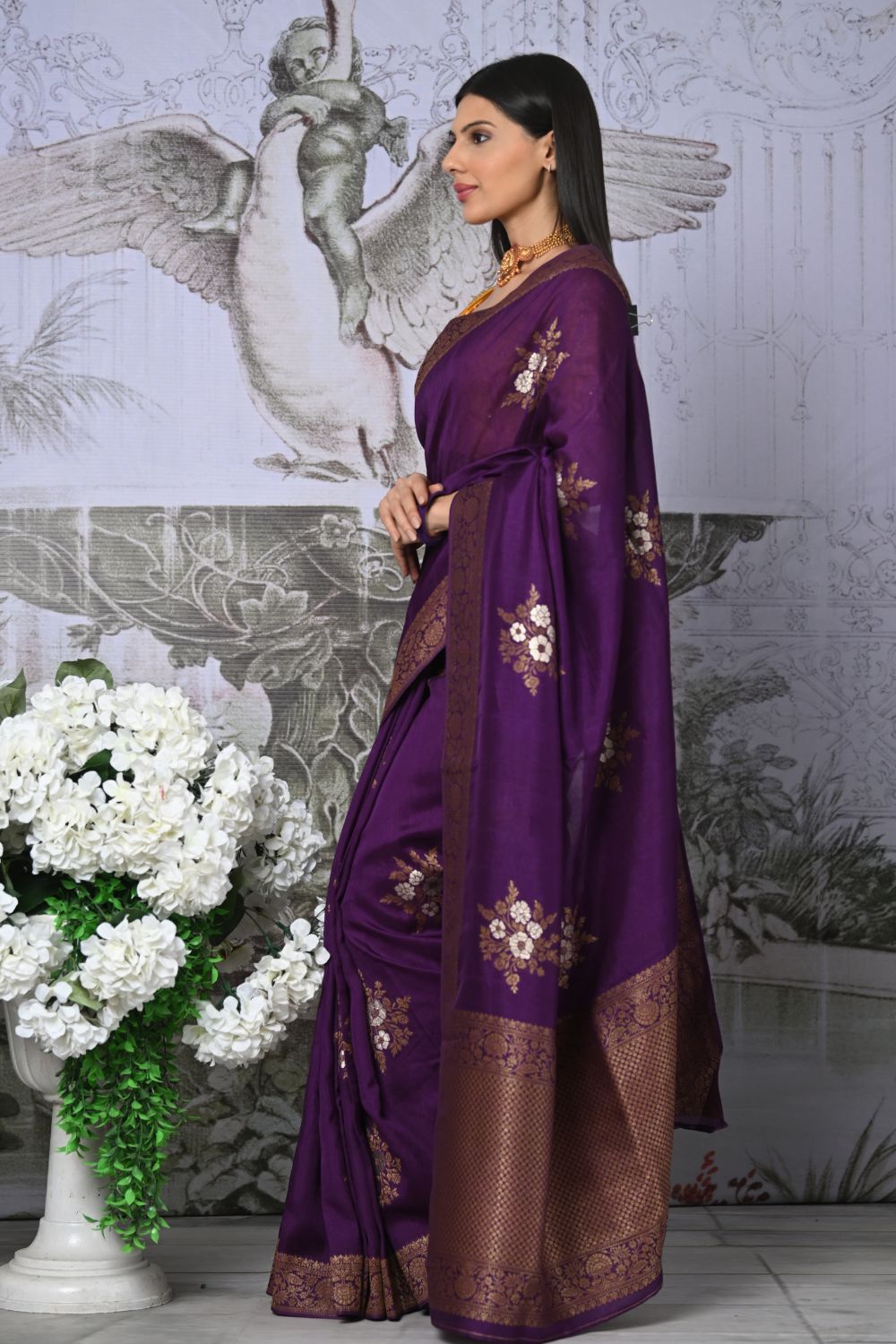 Buy Grey Silk Saree With Blouse Piece Nitaraa