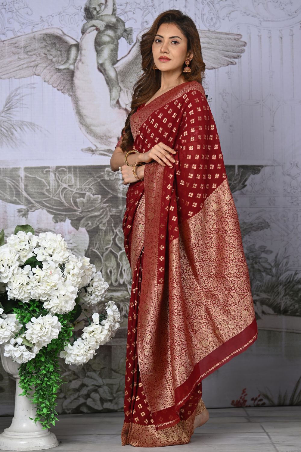 Buy Grey Banarasi Silk Saree With Blouse Piece Nitaraa