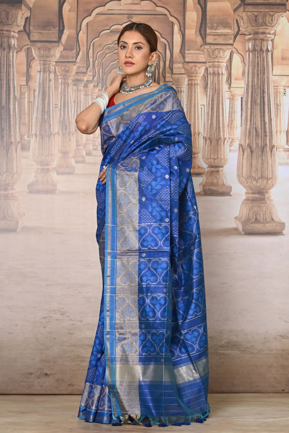 Buy Teal Silk Blend Saree Nitaraa