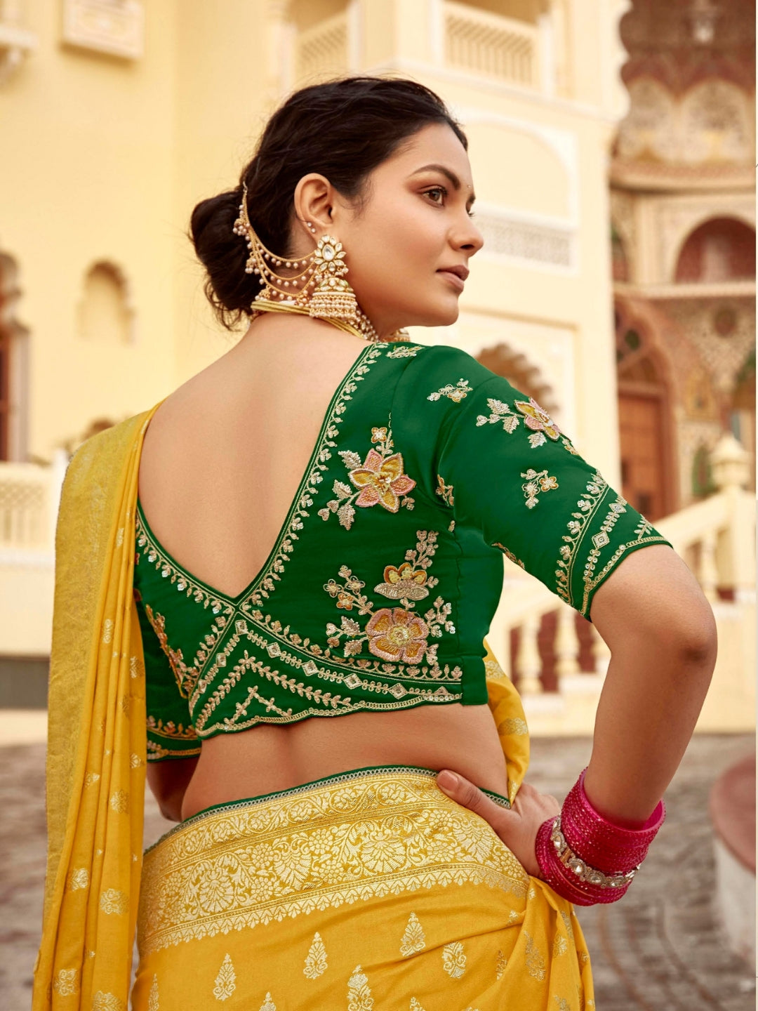 Bright Yellow Khaddi Banarasi Saree