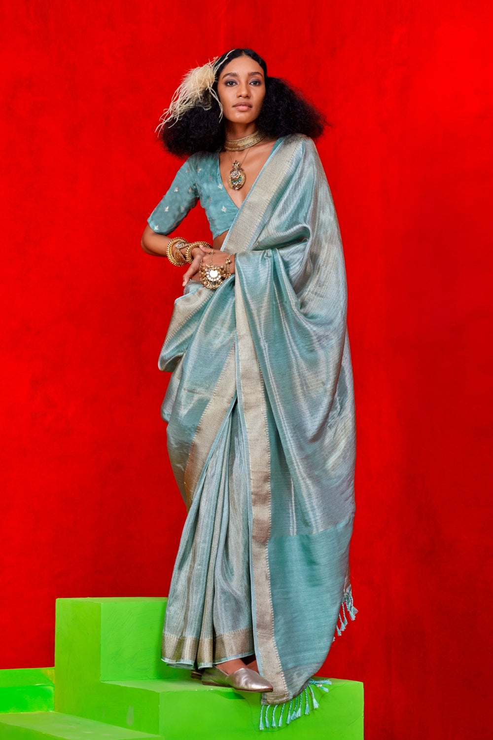 TEAL BLUE PURE VISCOSE SAREE