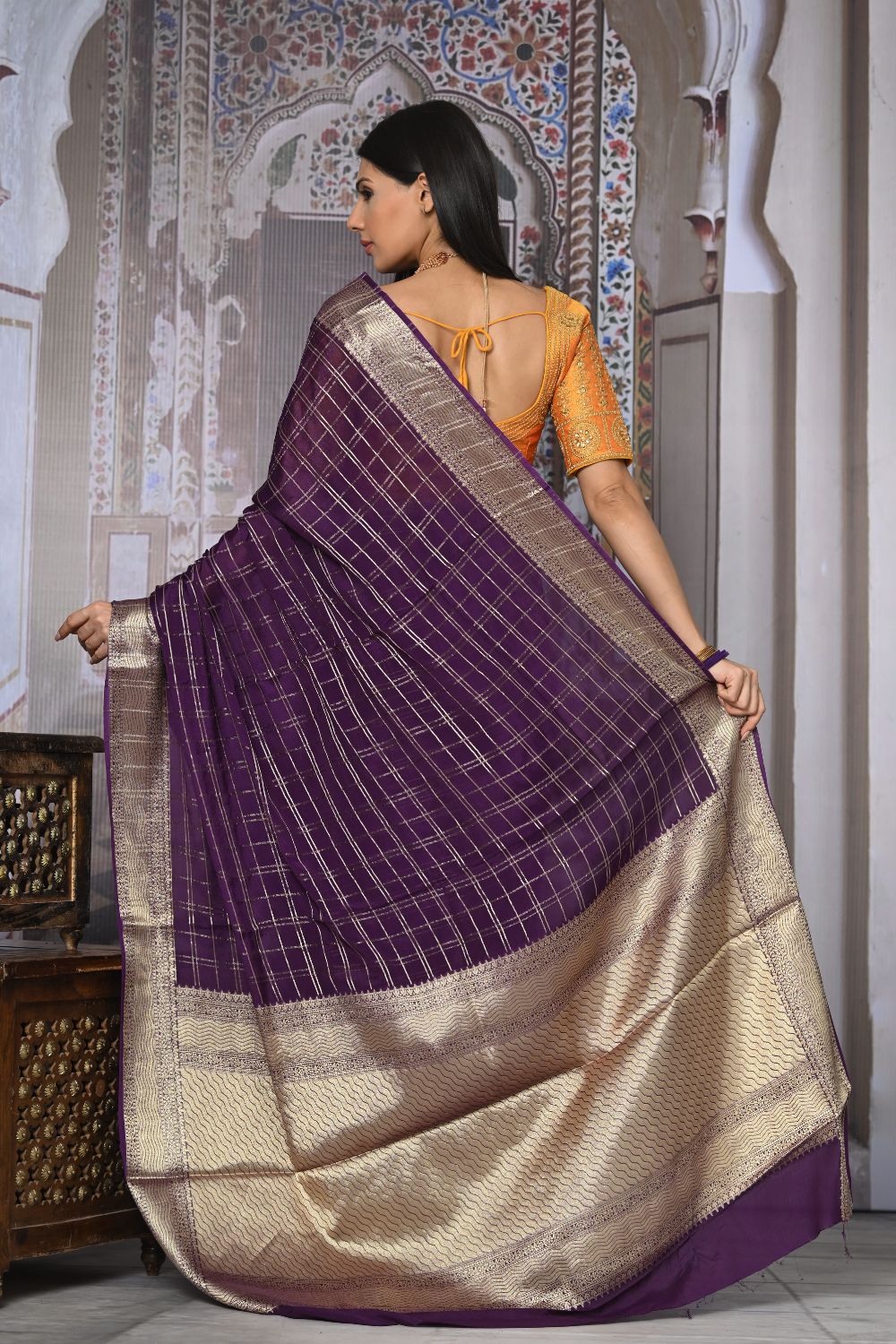 Buy Green Kashmiri Silk Saree With Blouse Piece Nitaraa