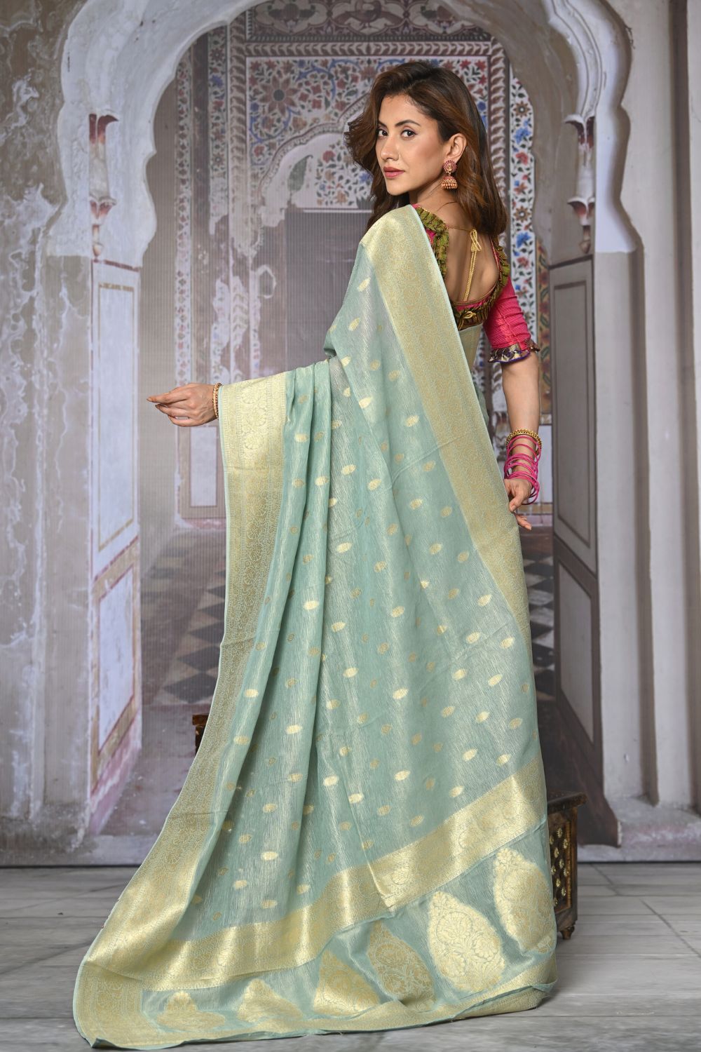 Buy Lavender Gota Zari Silk Saree With Blouse Piece Nitaraa