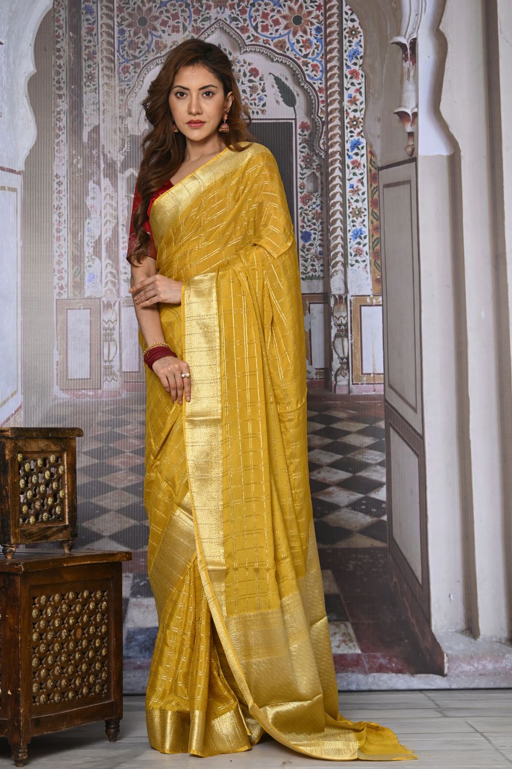 Buy Pink Kashmiri Silk Saree With Blouse Piece Nitaraa