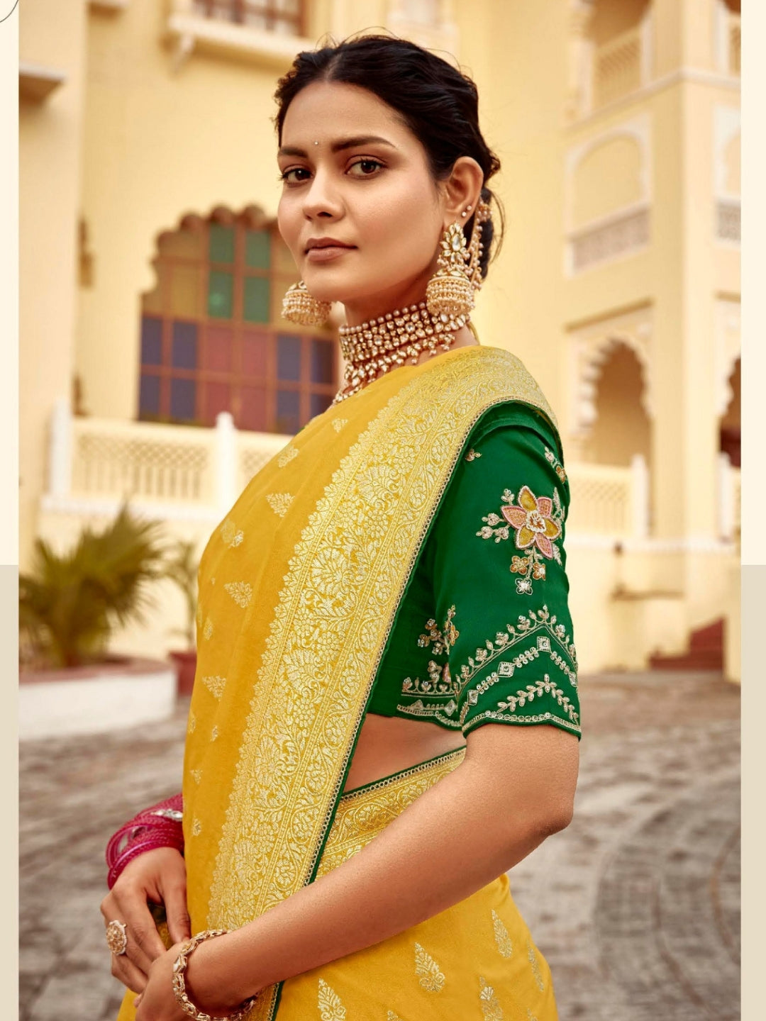 Bright Yellow Khaddi Banarasi Saree