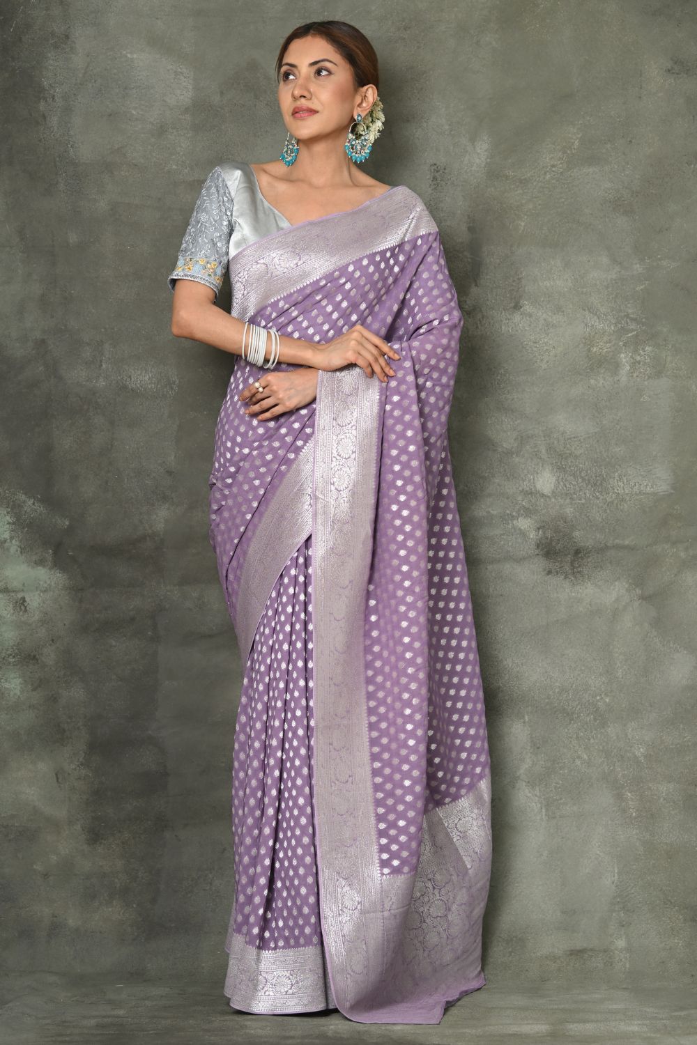Buy Plum Marron Banarasi Khaddi Georgette Saree Nitaraa