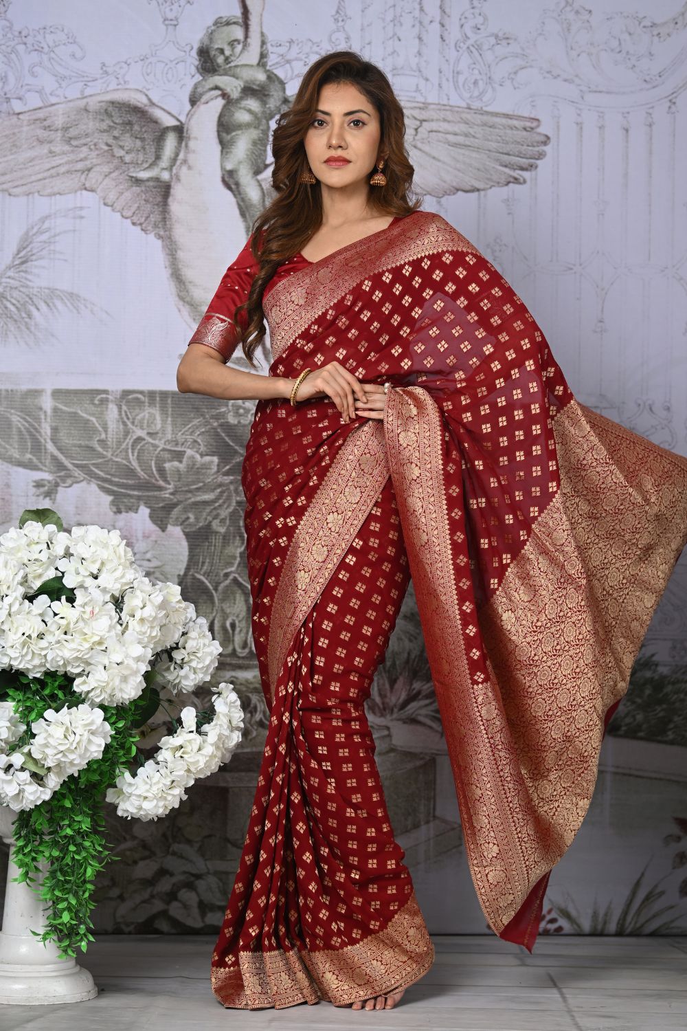 Buy Pink Banarasi Silk Saree With Blouse Piece Nitaraa