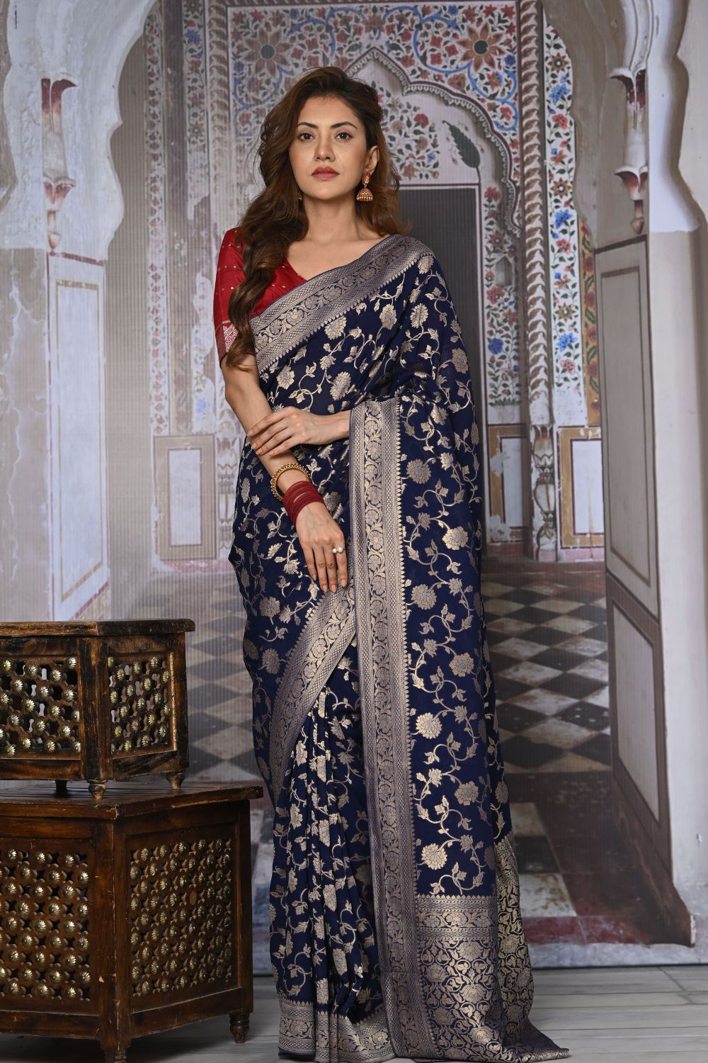 Buy Red Kadhi Silk Saree With Blouse Piece Nitaraa