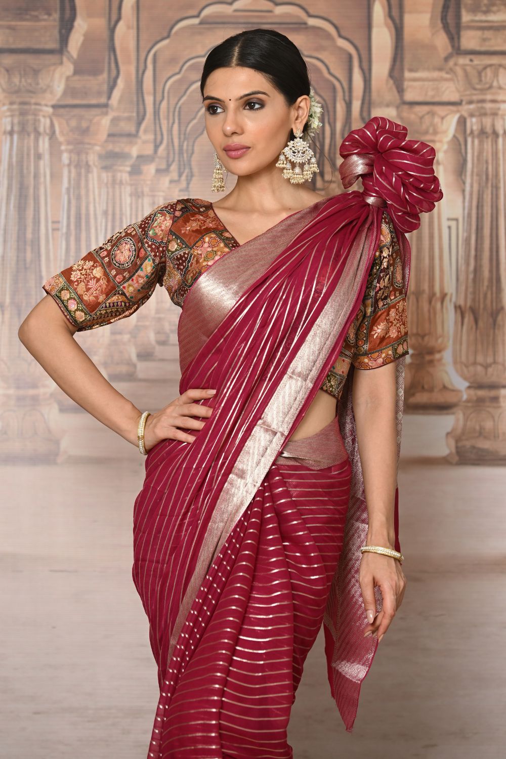 Buy Maroon Silk Blend Saree Nitaraa