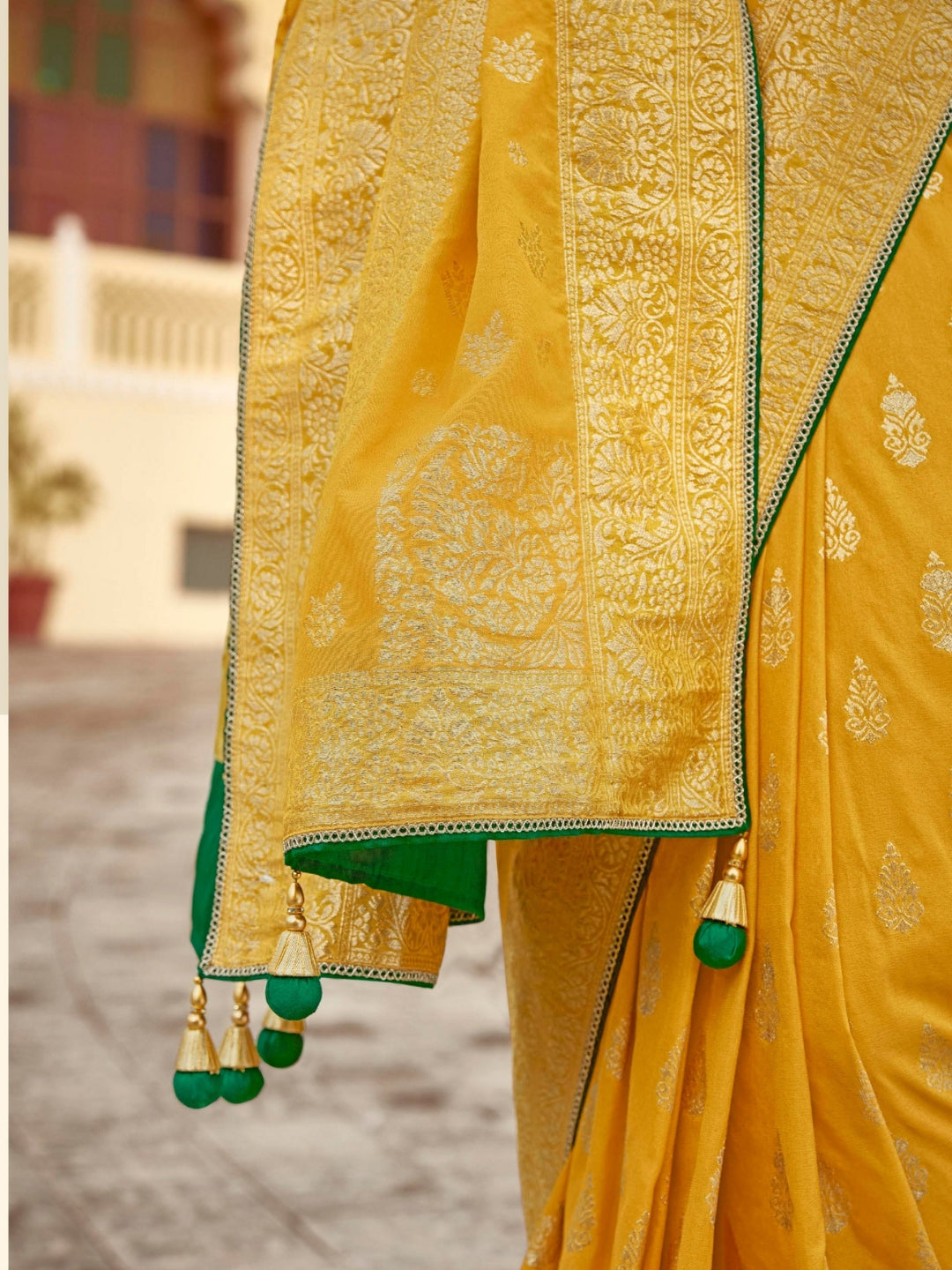 Bright Yellow Khaddi Banarasi Saree