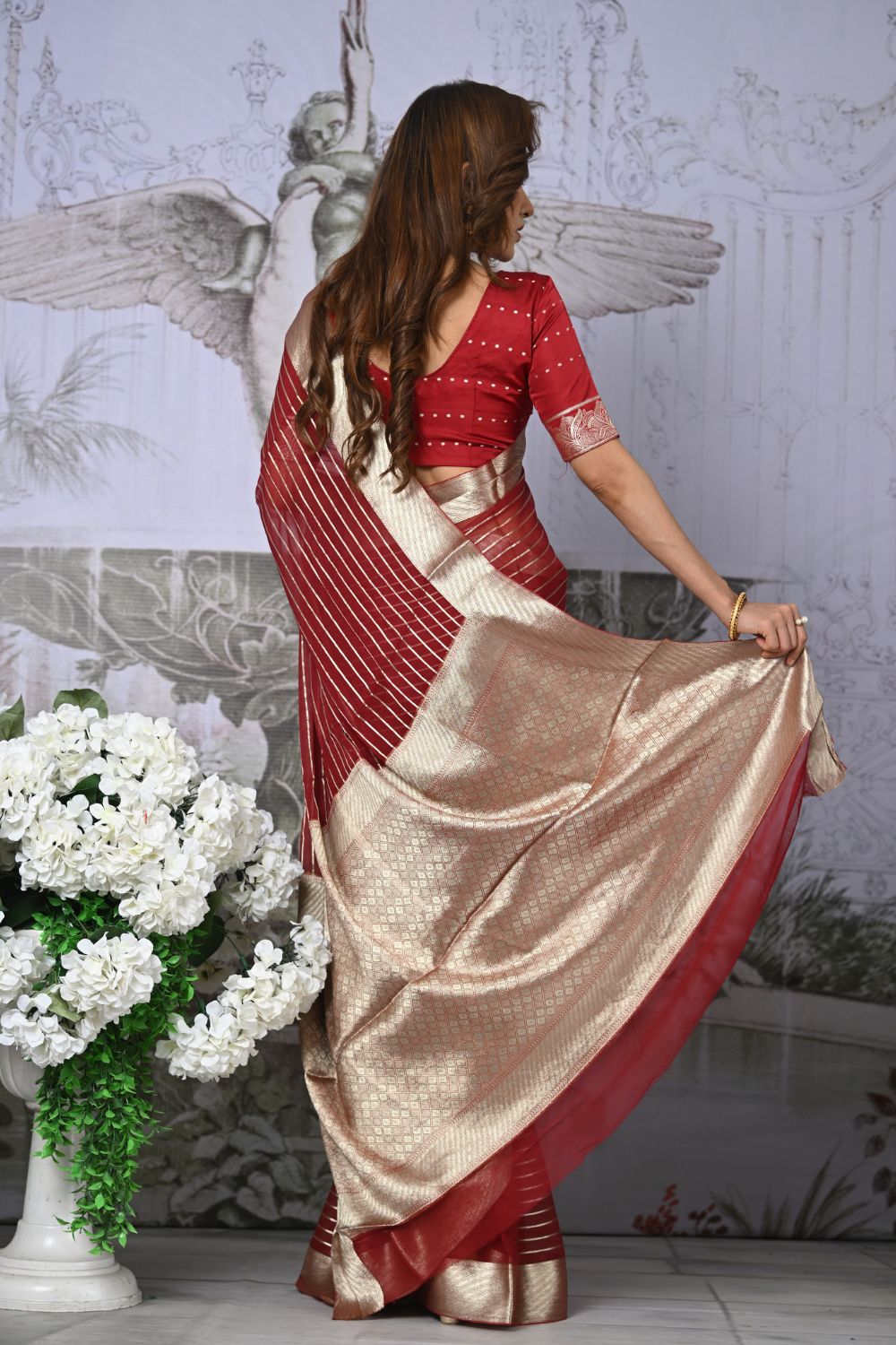 Buy Pink Banarasi Silk Saree With Blouse Piece Nitaraa