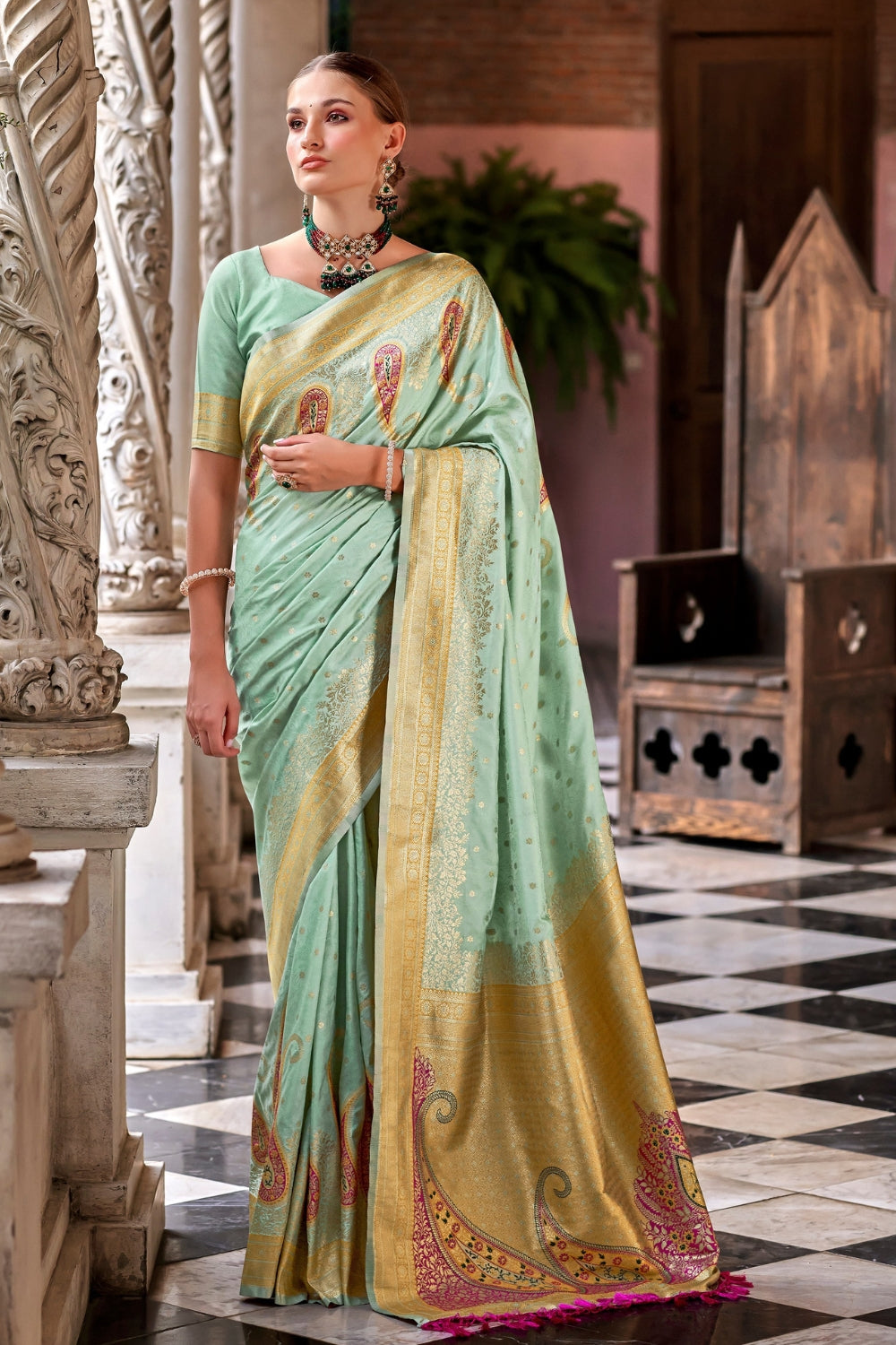 Green Soft Banarasi Silk Saree