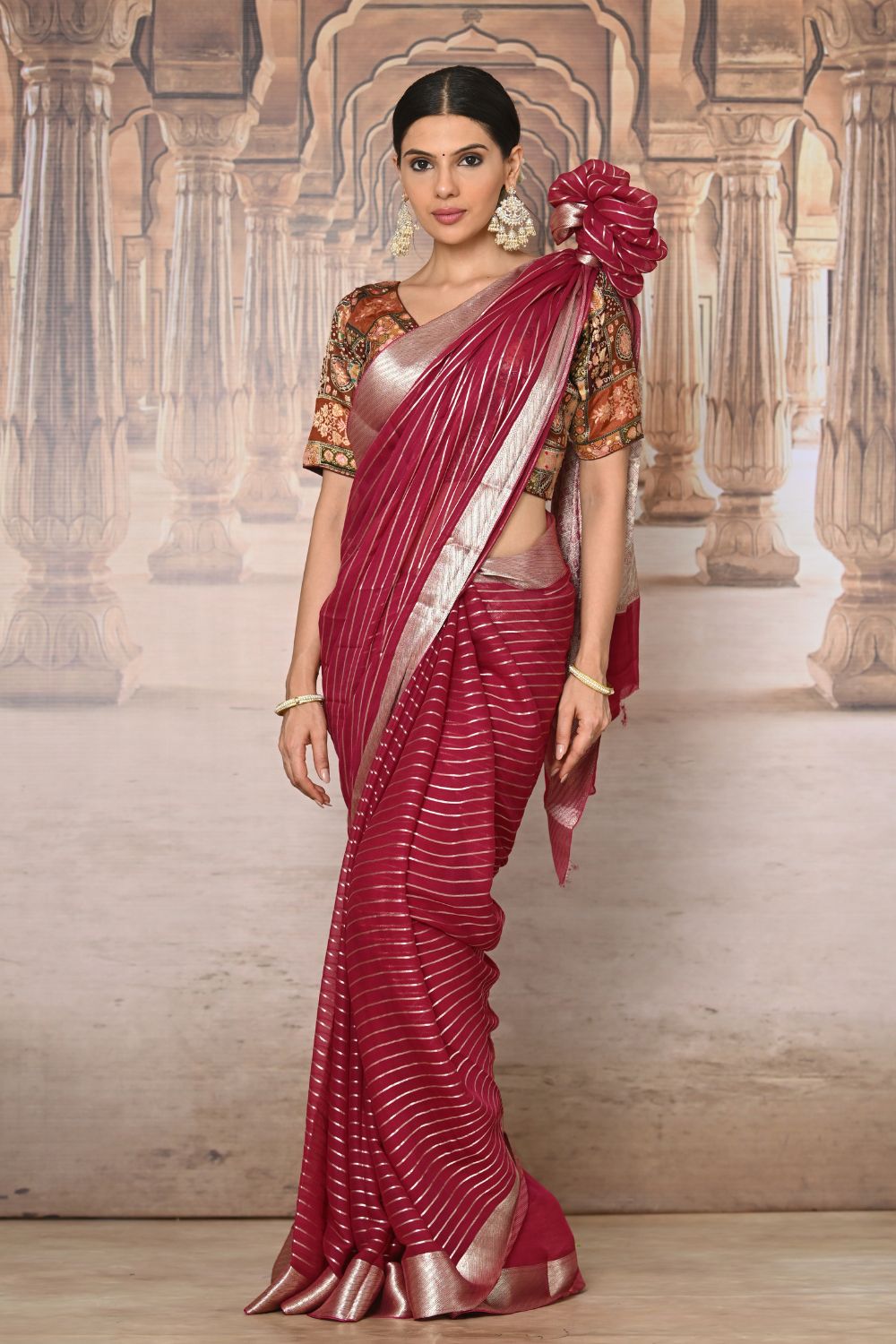 Buy Coffee Brown Silk Blend Saree Nitaraa
