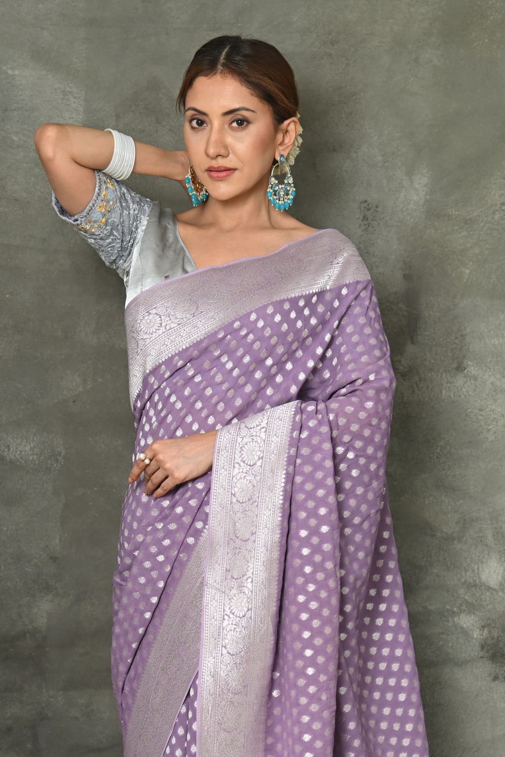 Buy Burgundy Marron Banarasi Khaddi Georgette Saree Nitaraa