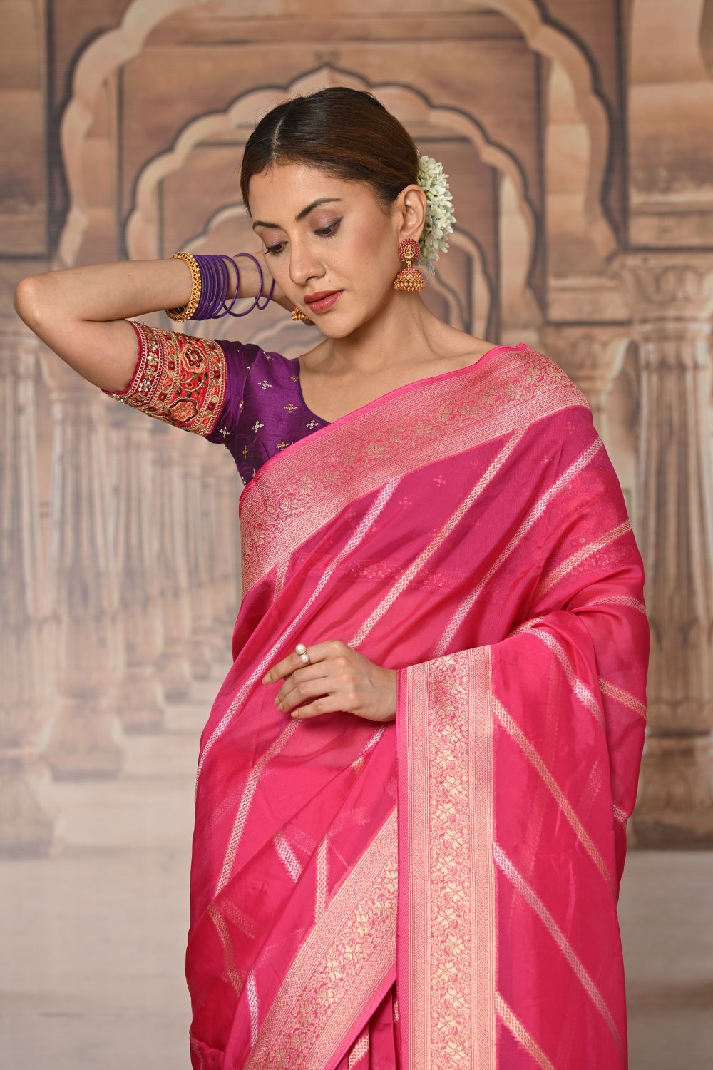 Buy Violet Banarasi Art Silk Saree Nitaraa