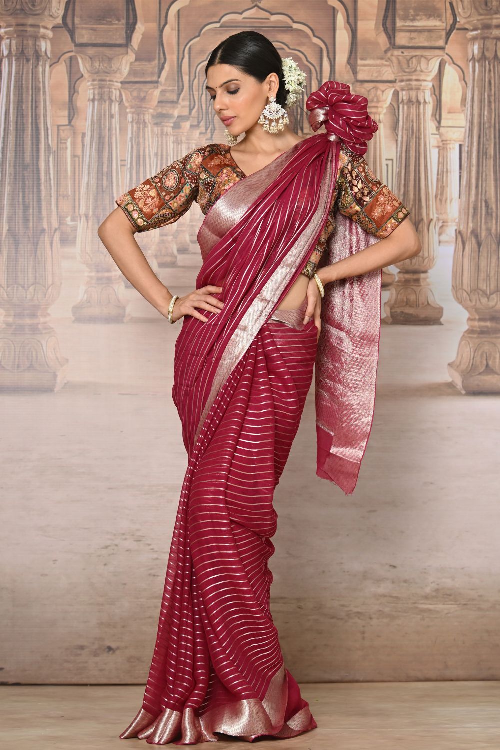 Buy Teal Silk Blend Saree Nitaraa