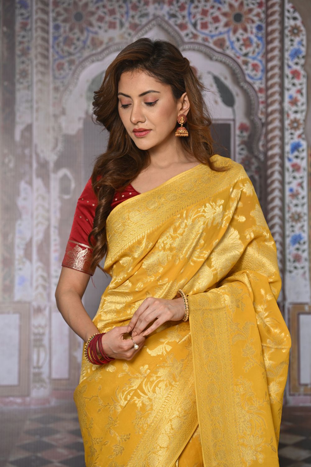 Buy Pink Kashmiri Silk Saree With Blouse Piece Nitaraa