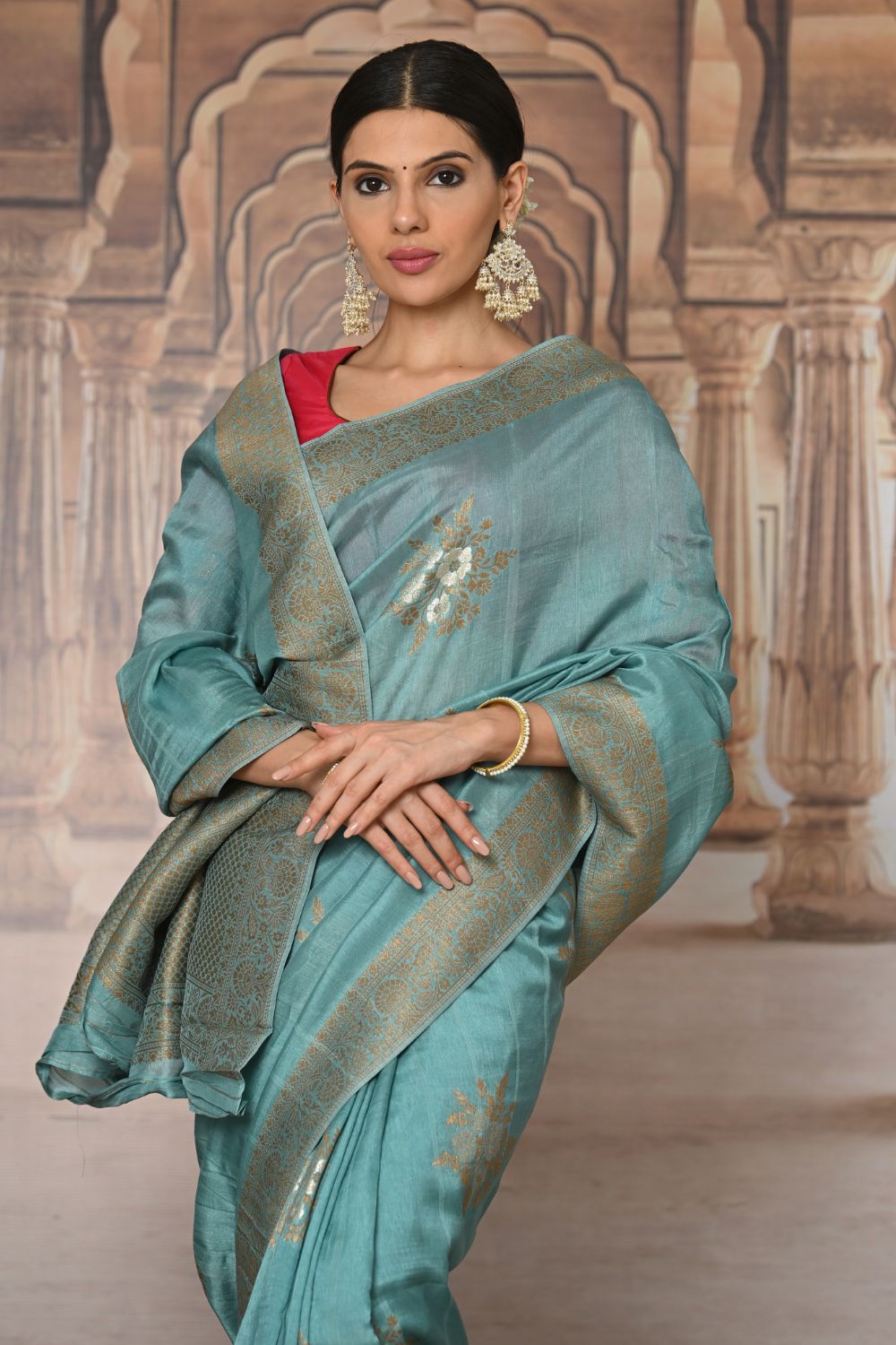 Buy Pink Banarasi Silk Blend Saree Nitaraa