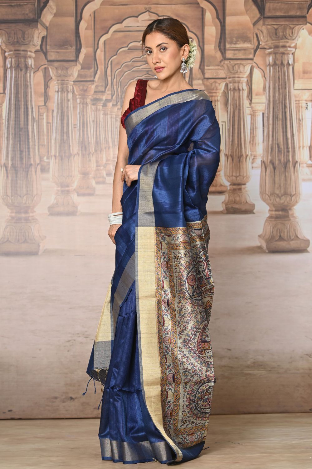 Buy Teal Paithani Silk Blend Saree Nitaraa