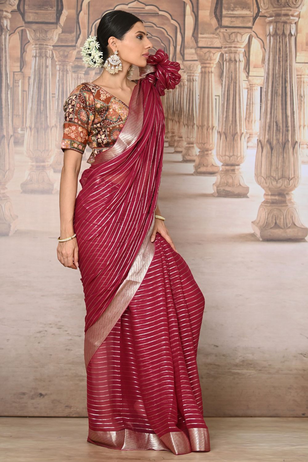 Buy Maroon Silk Blend Saree Nitaraa