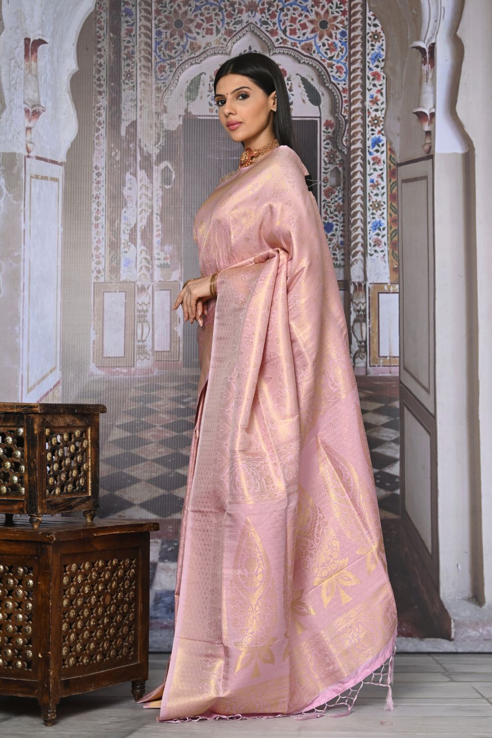 Buy Orange Katan Habutai Silk Saree With Blouse Piece Nitaraa