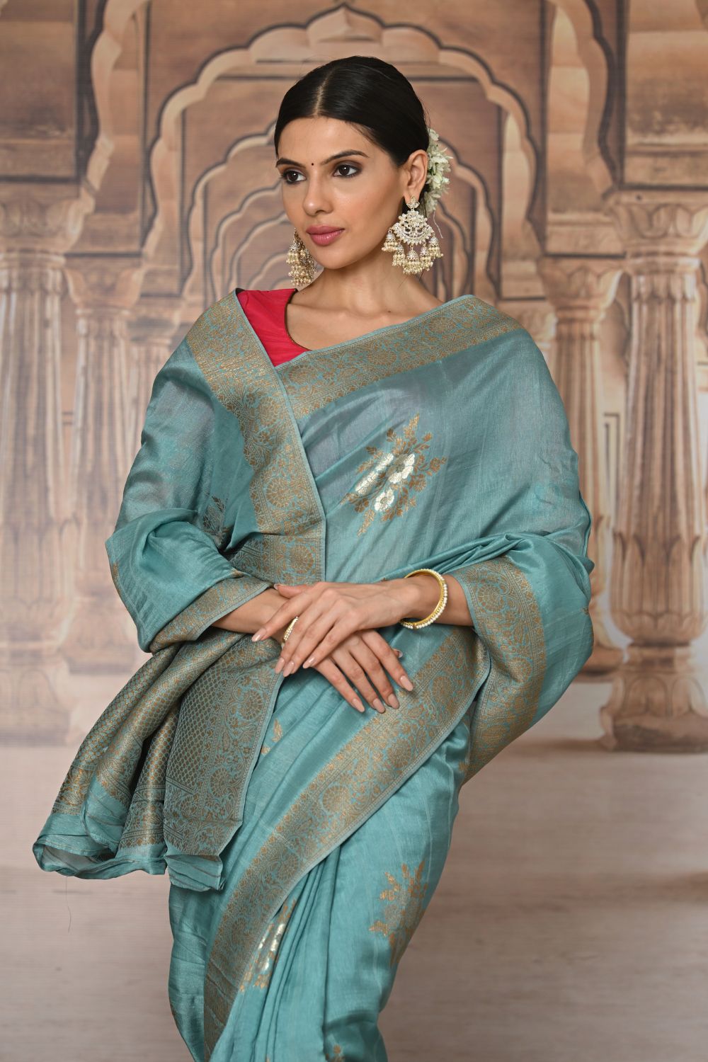 Buy Maroon Banarasi Silk Blend Saree Nitaraa