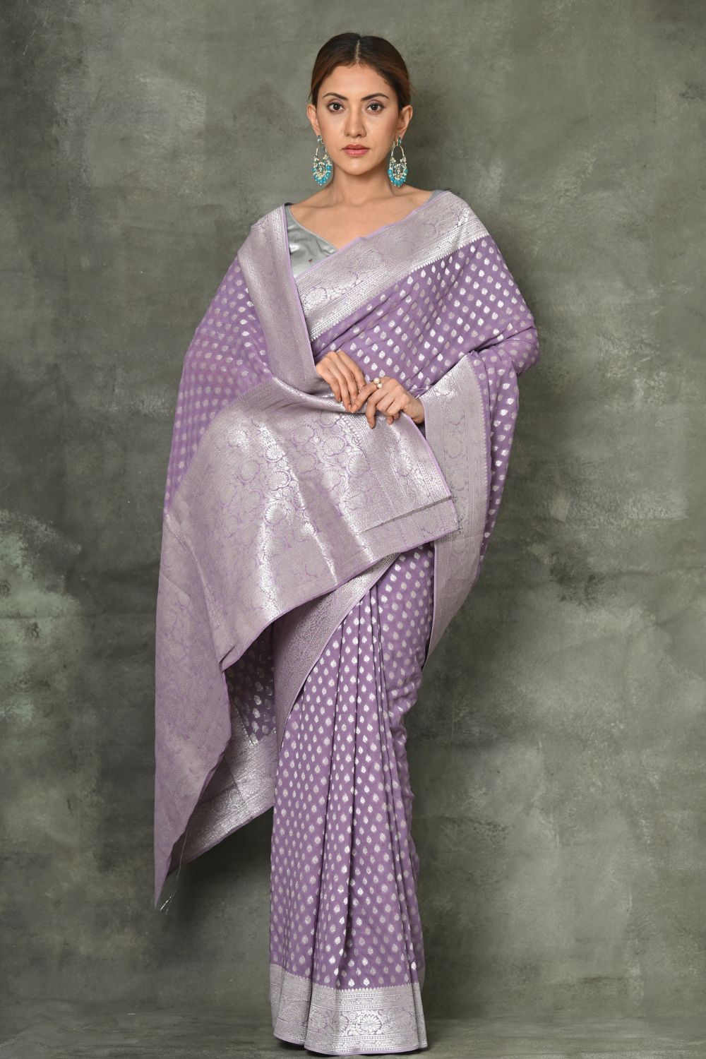 Buy Pearl White Pure Handwork Designer Georgette Saree Nitaraa