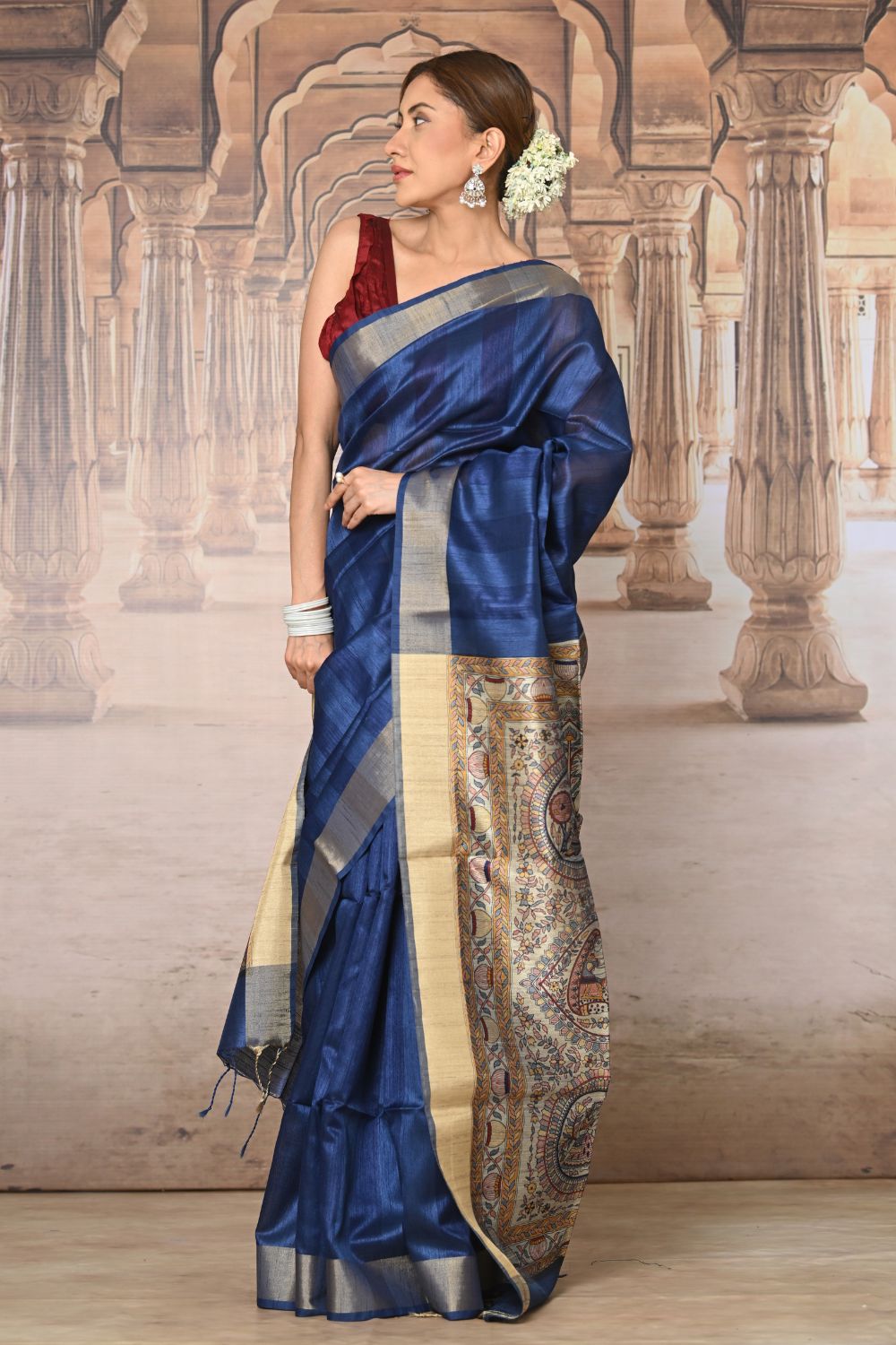 Buy Sea Green Paithani Silk Blend Saree Nitaraa