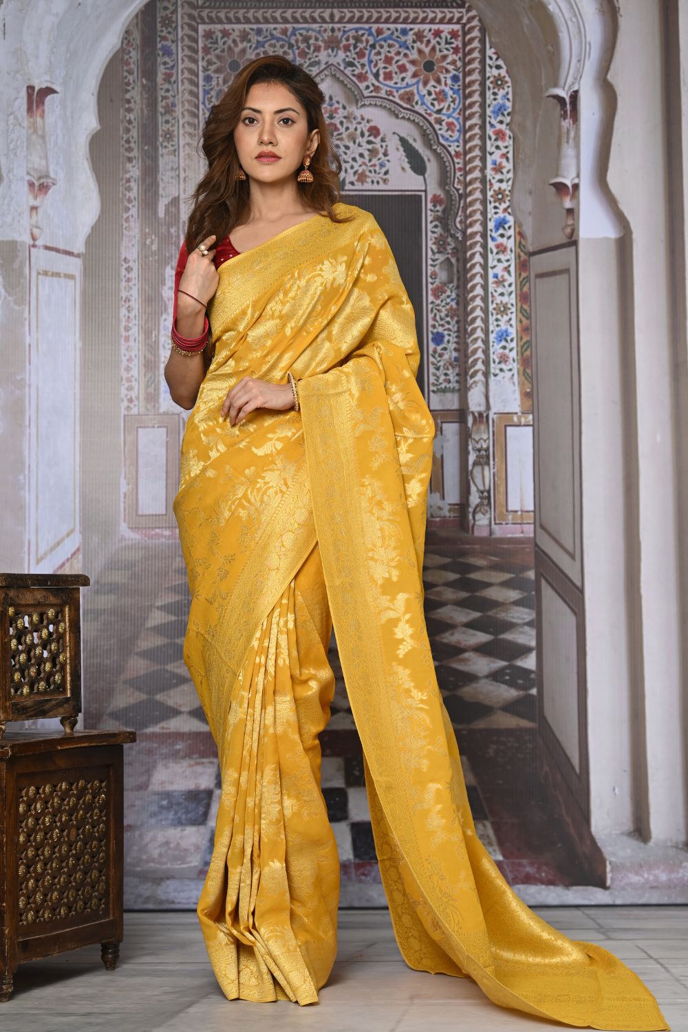 Buy Orange Silk Saree With Blouse Piece Nitaraa