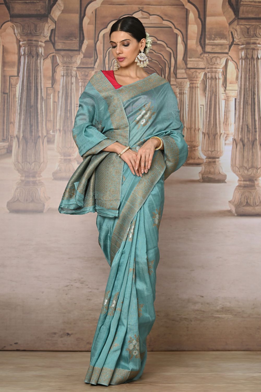 Buy Navy Blue Banarasi Silk Blend Saree Nitaraa