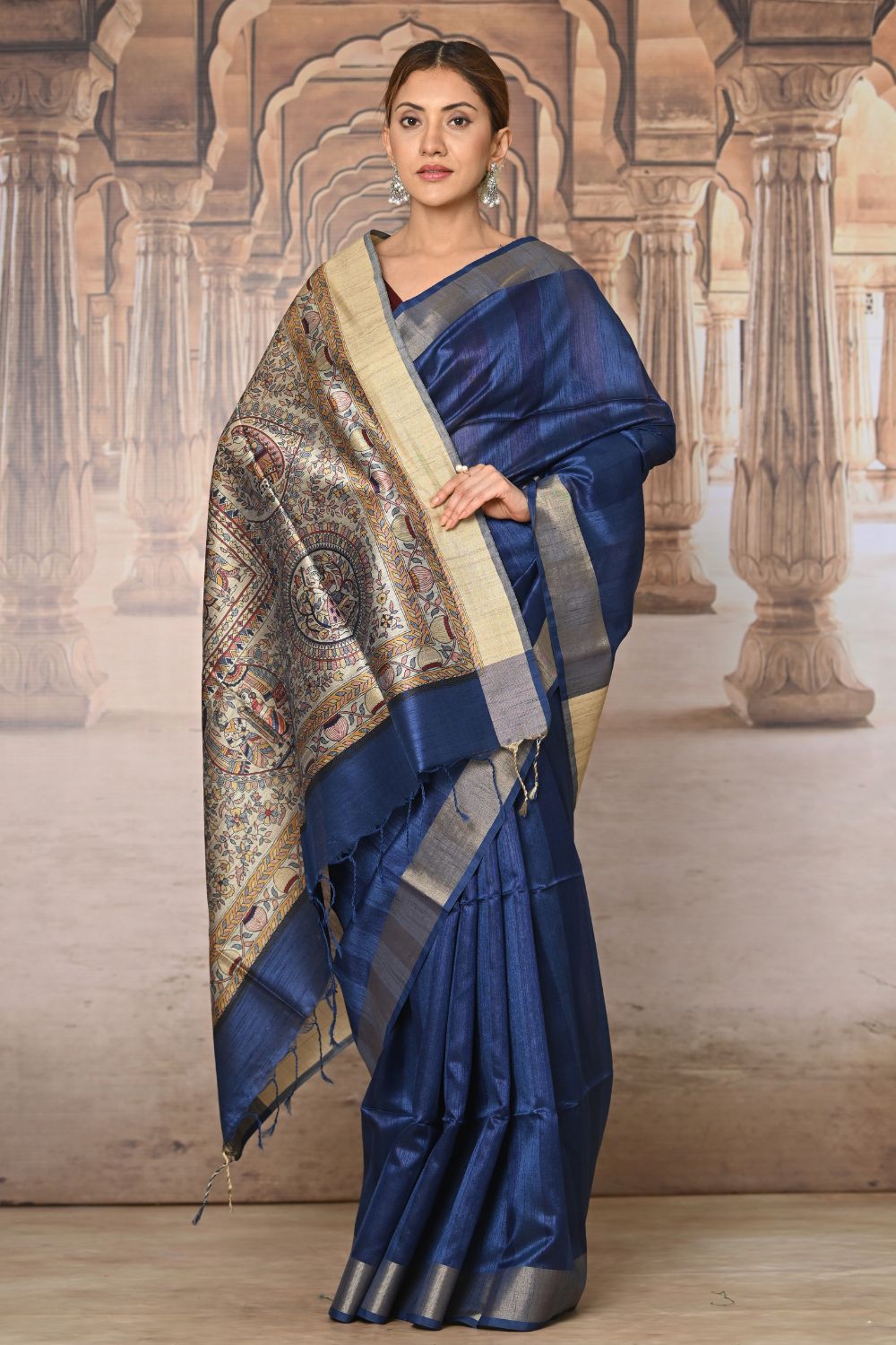 Buy White Paithani Silk Blend Saree Nitaraa