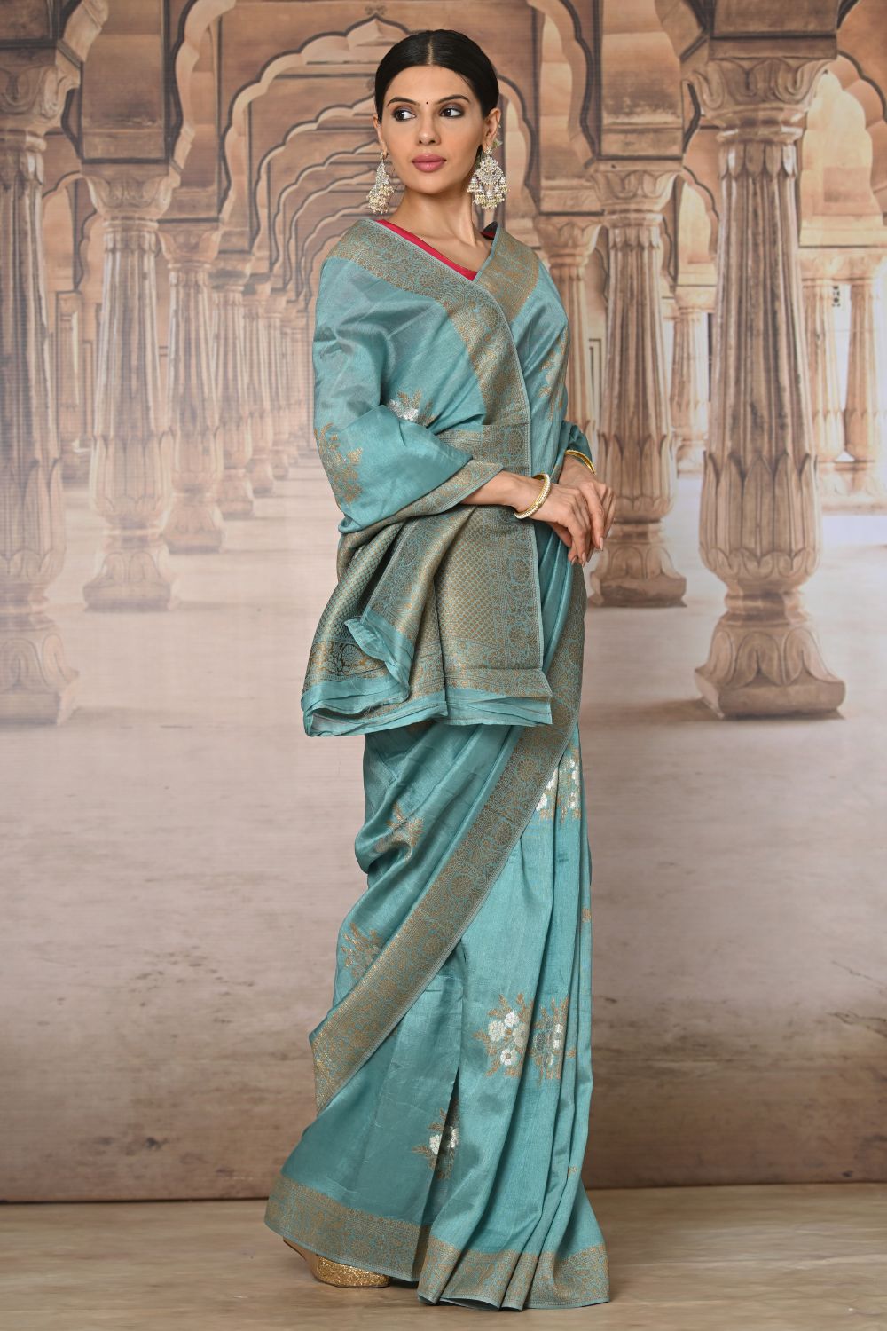 Buy Red Banarasi Silk Blend Saree Nitaraa