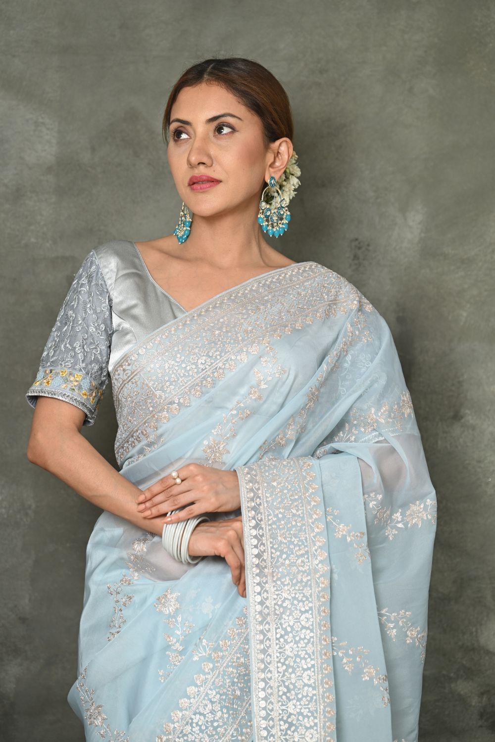 Buy Blood Red Pure Organza Saree Nitaraa