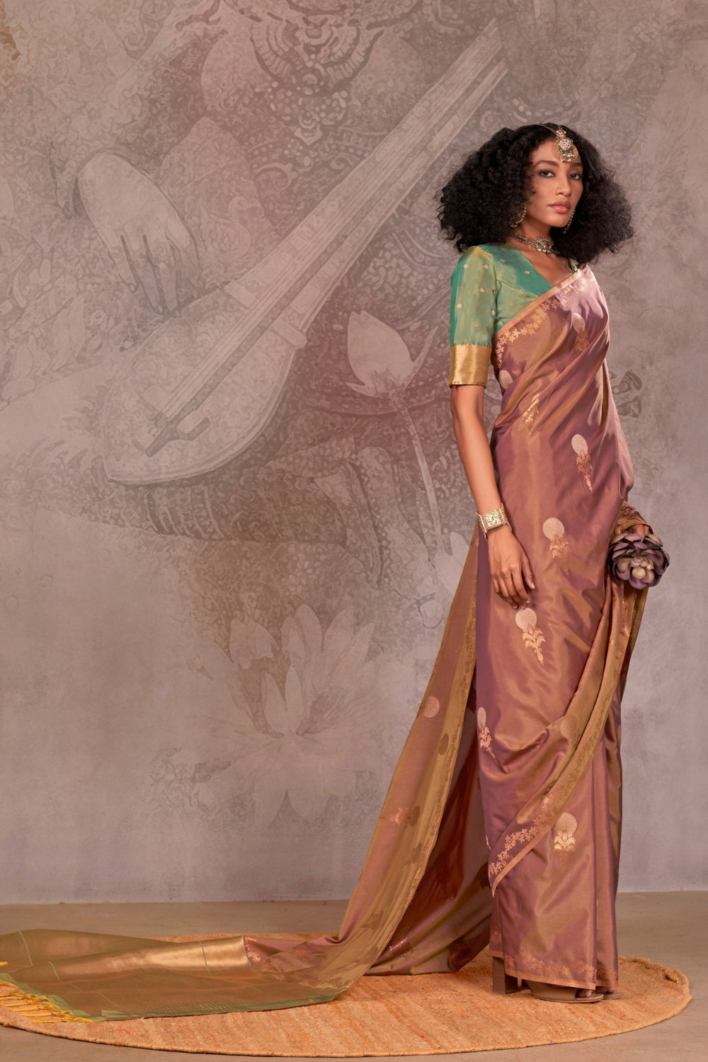 Mauve Handloom Weaving Silk Saree