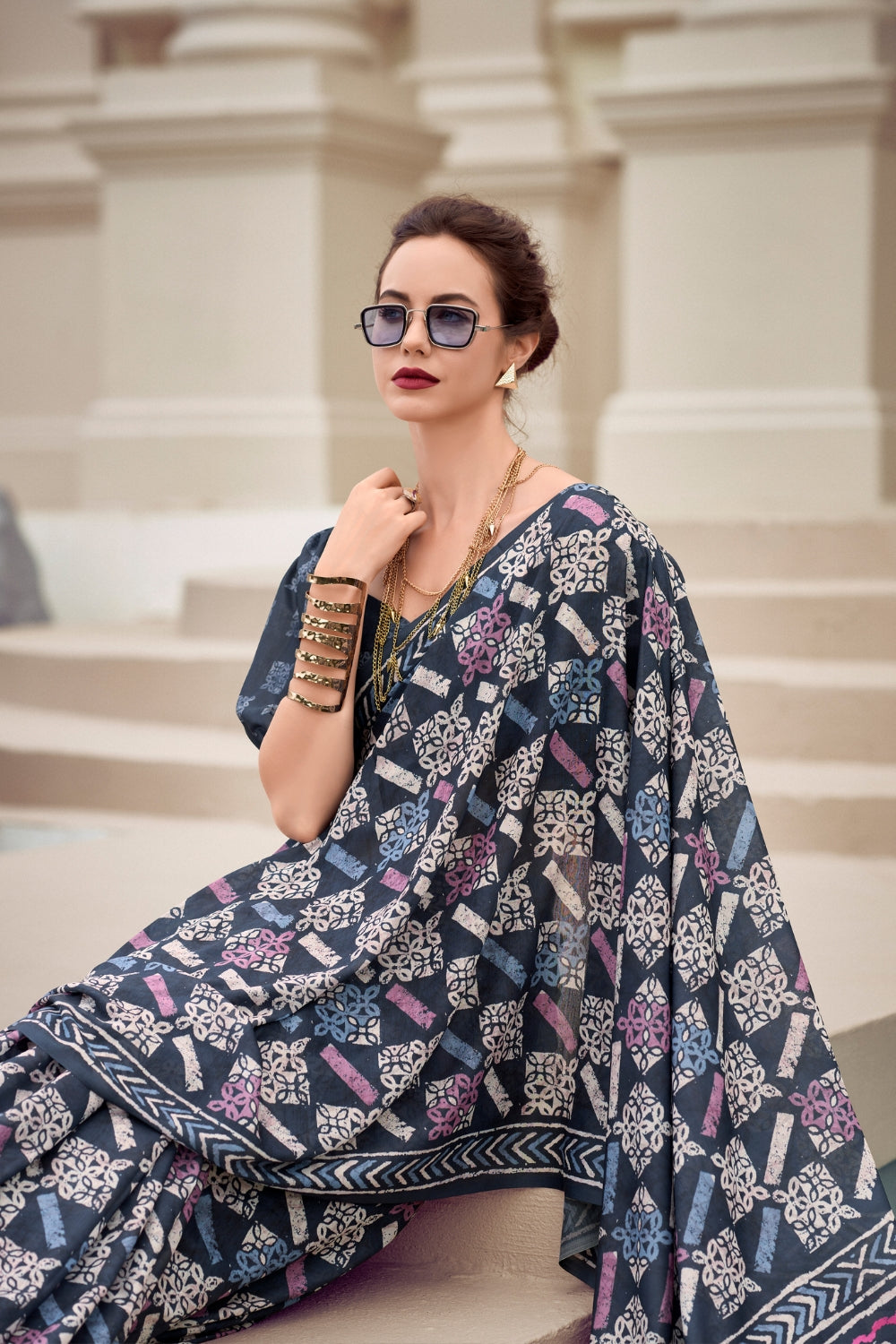 Blue Pure Mal Mal Silk Saree
