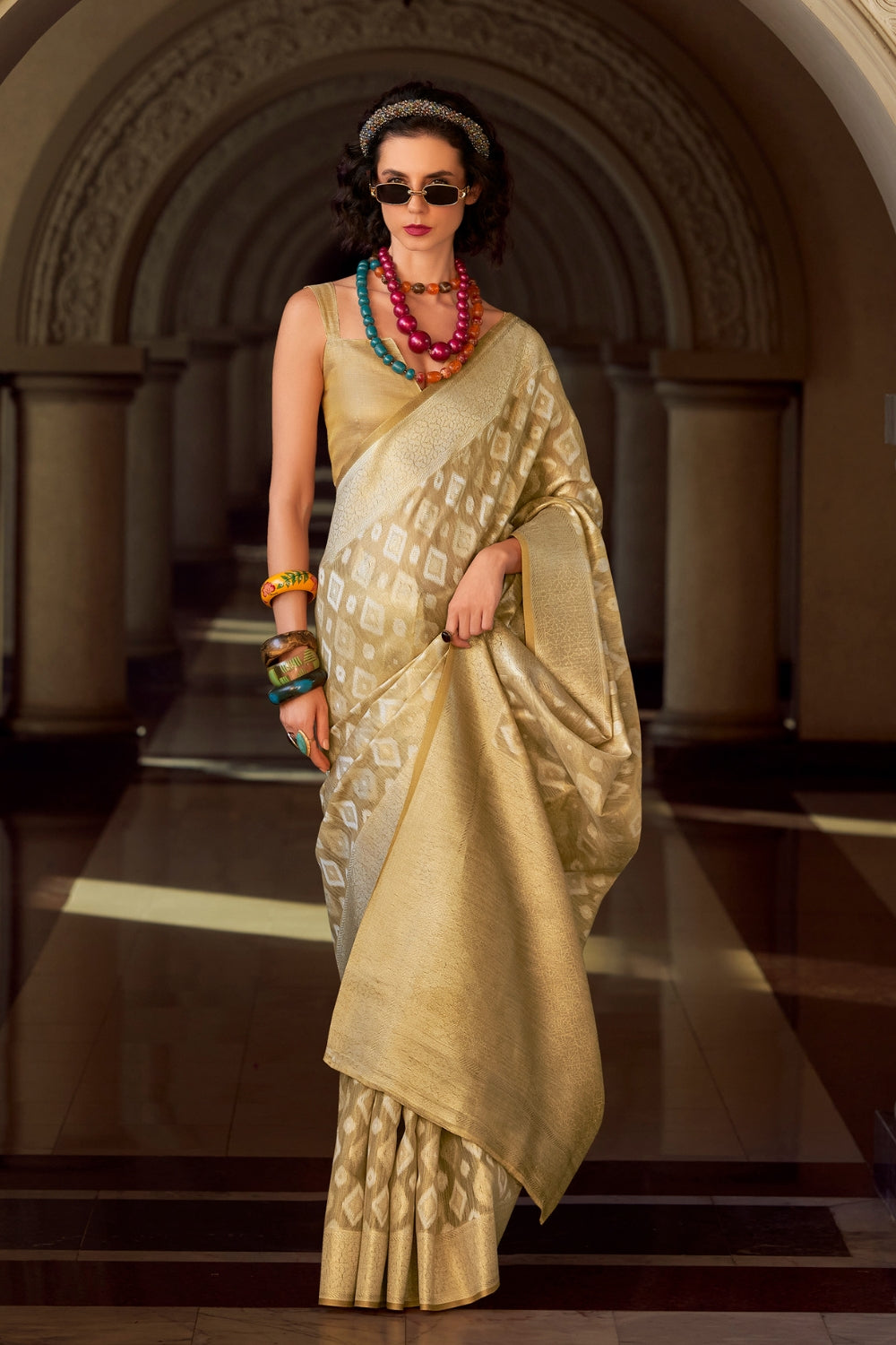 Beige Tissue Silk Saree
