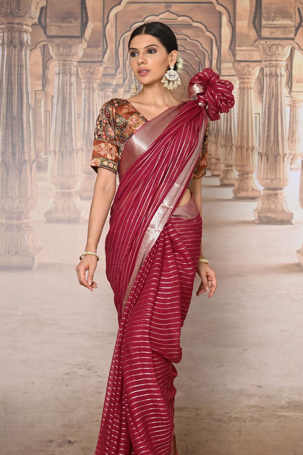 Buy Pink Silk Blend Saree Nitaraa